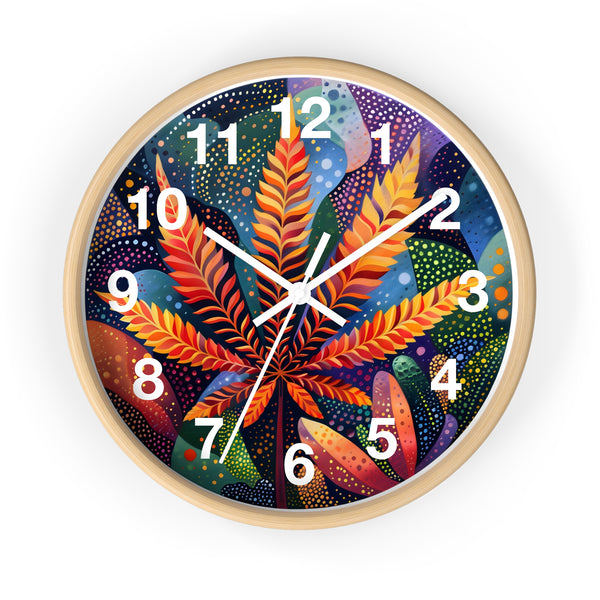 Vibrant Leaf Design Wall Clock, Housewarm Wallclock, Vibrant Leaf Design, clock gifted. Gift artful clock, gifte-for home decor.