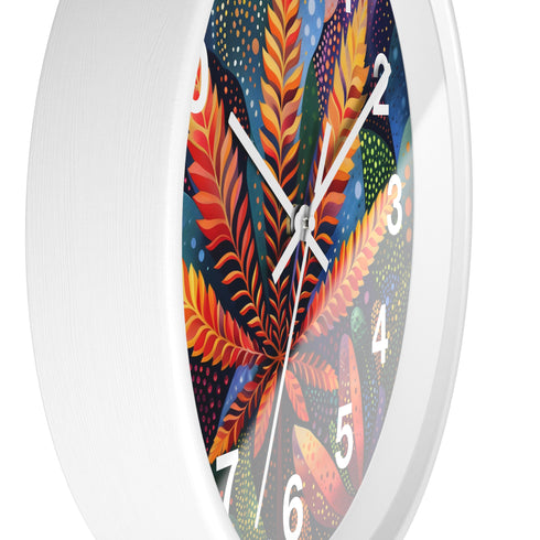 Vibrant Leaf Design Wall Clock, Housewarm Wallclock, Vibrant Leaf Design, clock gifted. Gift artful clock, gifte-for home decor.