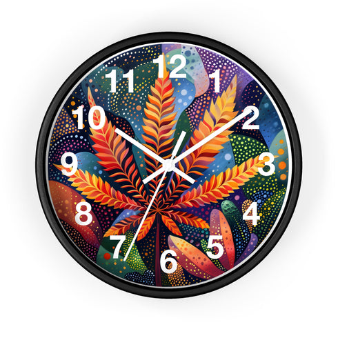 Vibrant Leaf Design Wall Clock, Housewarm Wallclock, Vibrant Leaf Design, clock gifted. Gift artful clock, gifte-for home decor.
