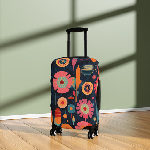 Luggage Cover, Floral Suitcase Cover, Travel Bag Protection. Unique Travel Gear. Mid-century Floral Design. Suitcase Identifier. Fashionable Luggage Cover