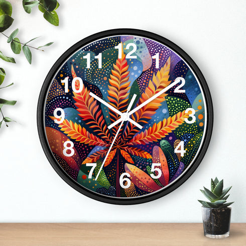 Vibrant Leaf Design Wall Clock, Housewarm Wallclock, Vibrant Leaf Design, clock gifted. Gift artful clock, gifte-for home decor.
