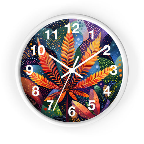 Vibrant Leaf Design Wall Clock, Housewarm Wallclock, Vibrant Leaf Design, clock gifted. Gift artful clock, gifte-for home decor.