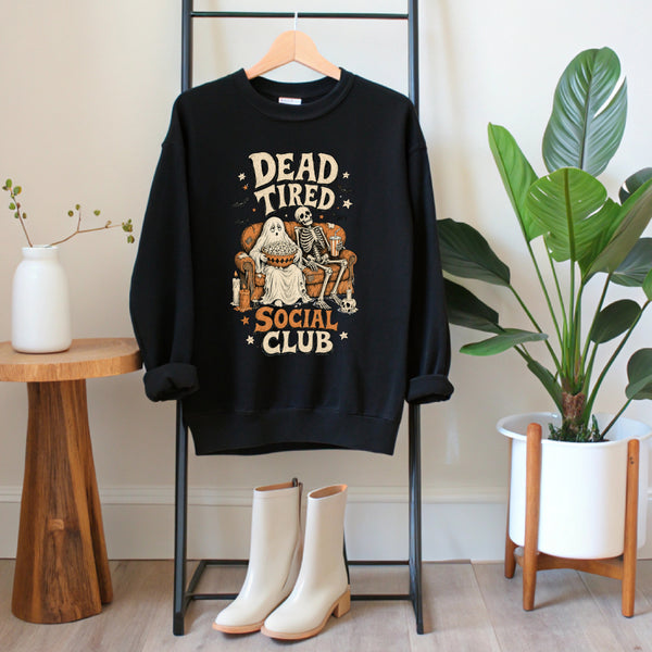 Dead Tired Social Club PNG, Funny Ghost Skeleton Halloween Shirt Design, Retro Spooky Sublimation, Commercial Use Digital Download