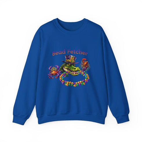 Festive Mardi Gras Sweatshirt - "Bead Fetcher" Alligator Print - Customizable and Comfy Carnival Attire