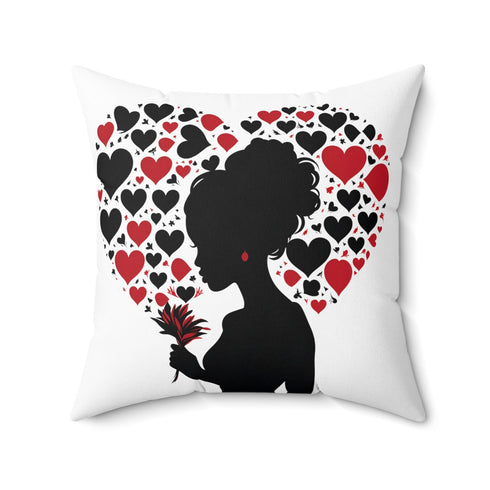 Polyester Square Pillow. Love in Silhouette: Valentine's Day Spun Polyester Pillow for Single Girls. Personal-gift-for bff. Singlenes.