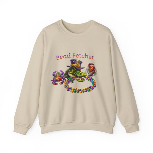 Festive Mardi Gras Sweatshirt - "Bead Fetcher" Alligator Print - Customizable and Comfy Carnival Attire
