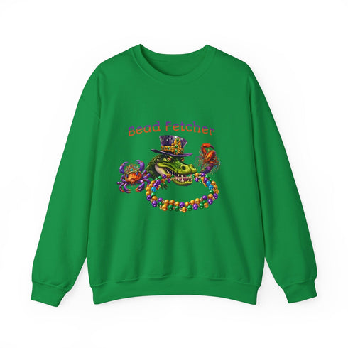 Festive Mardi Gras Sweatshirt - "Bead Fetcher" Alligator Print - Customizable and Comfy Carnival Attire