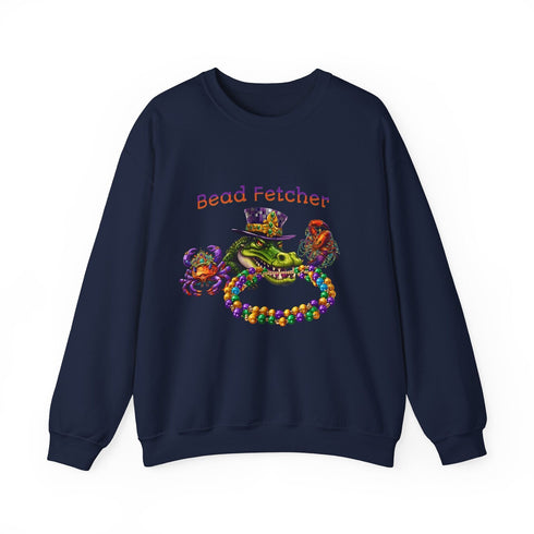 Festive Mardi Gras Sweatshirt - "Bead Fetcher" Alligator Print - Customizable and Comfy Carnival Attire