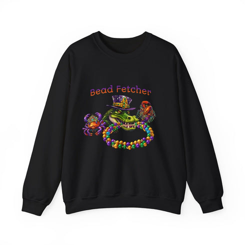 Festive Mardi Gras Sweatshirt - "Bead Fetcher" Alligator Print - Customizable and Comfy Carnival Attire