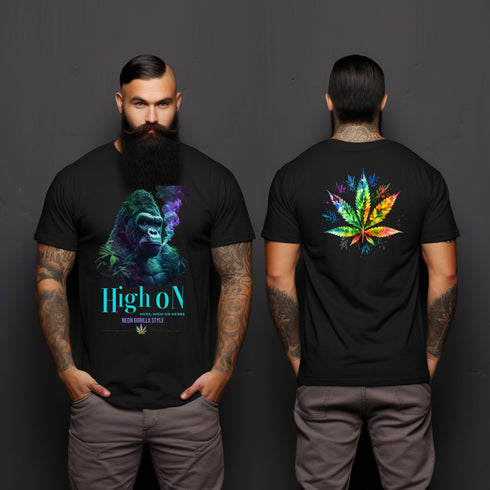 Weed T- shirt. High on Hues Gorilla Unisex Jersey Short Sleeve Tee. Great stoner gift.
