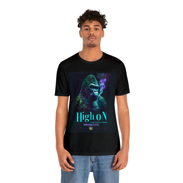 Weed T- shirt. High on Hues Gorilla Unisex Jersey Short Sleeve Tee. Great stoner gift.