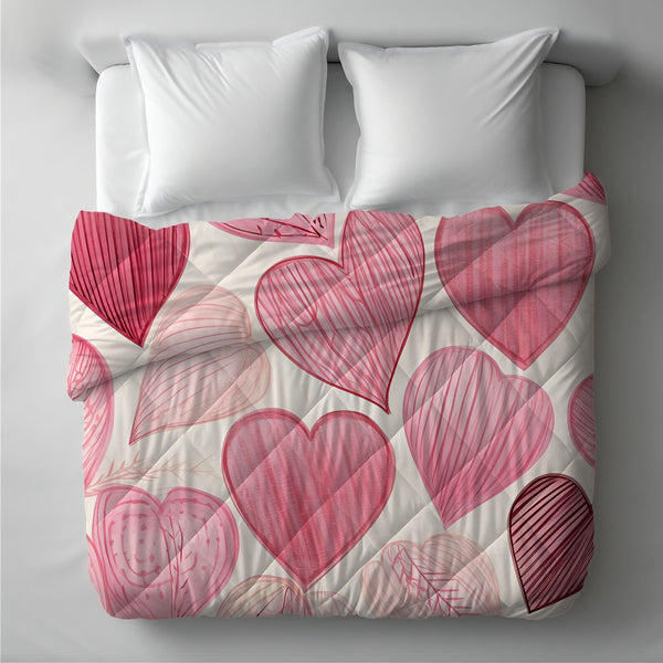 Pink Wooden Hearts Velveteen Plush Blanket, Available in three sizes: 30x40", 50x60", 60x80". Gift for her.