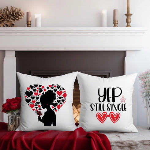 Polyester Square Pillow. Love in Silhouette: Valentine's Day Spun Polyester Pillow for Single Girls. Personal-gift-for bff. Singlenes.