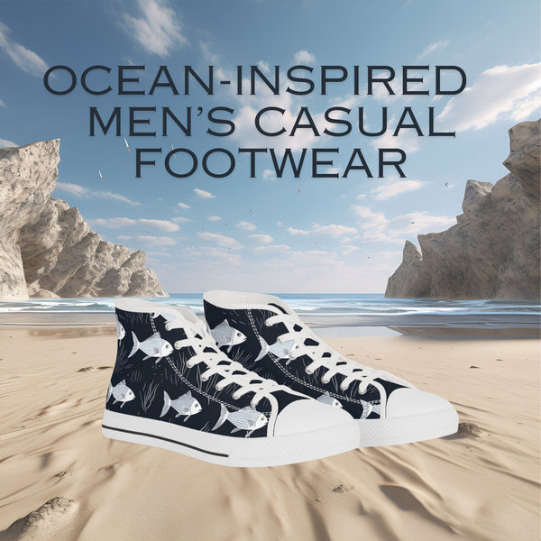 Men's High Top Fashion Sneakers - Marine Life Inspired Fashion Shoes. Unique Men's Gift Shoes. Ocean-Inspired Casual Footwear.
