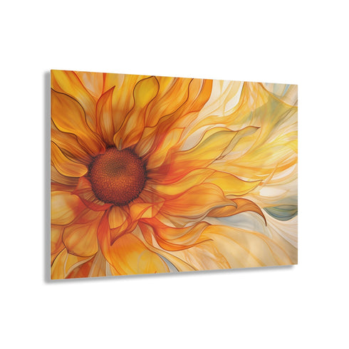 Acrylic Wall Art, Sunflower Acrylic Print, Modern Botanical Art. Office Wall Art. Contemporary Flower Print. Horizontal Wall Decor.